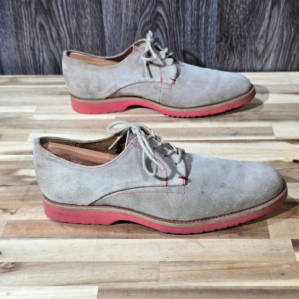 J.D. Fisk Men's 8.5 Tan Suede Red Sole‎ Buck Oxford Shoes Casual Contrast Stitch